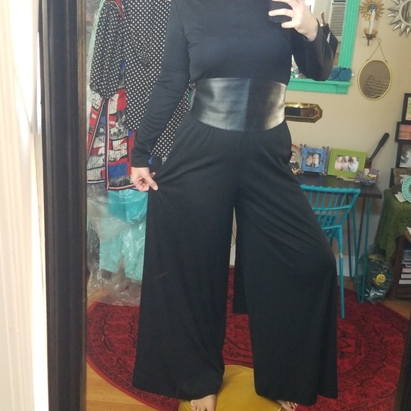 VTG Joan Leslie 4 Kasper Blk Bellbottom Jumpsuit - Picture 2 of 8